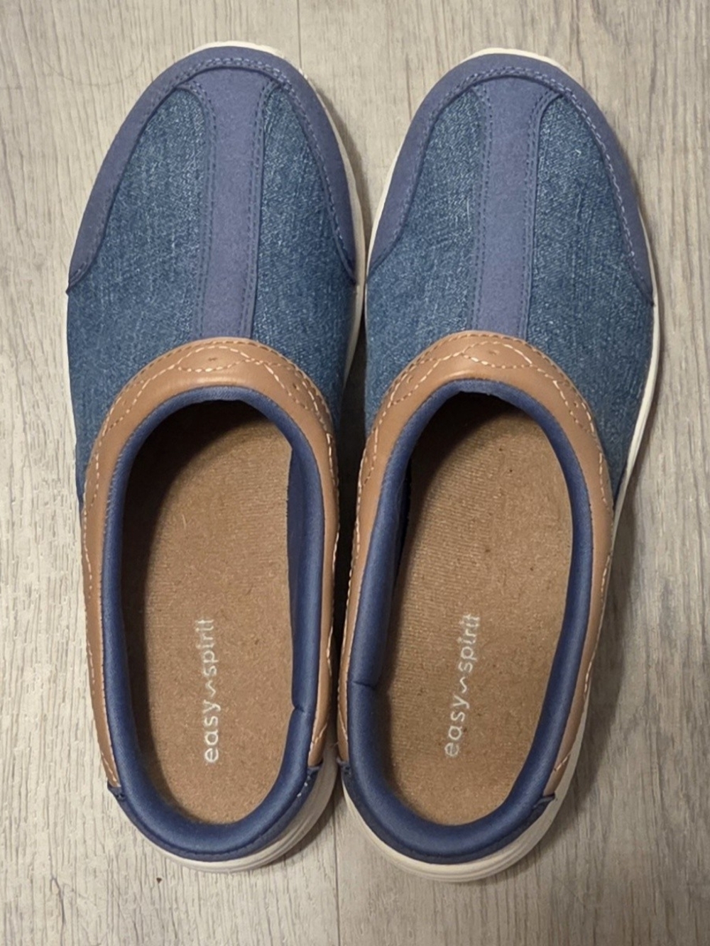 Easy Spirit Denim Slip-On Sneakers with Brown Trim
